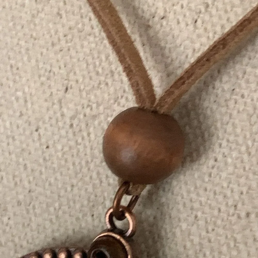 Men’s Boho Medallion Pendant Necklace – Bronze Tone with Faux Suede Cord